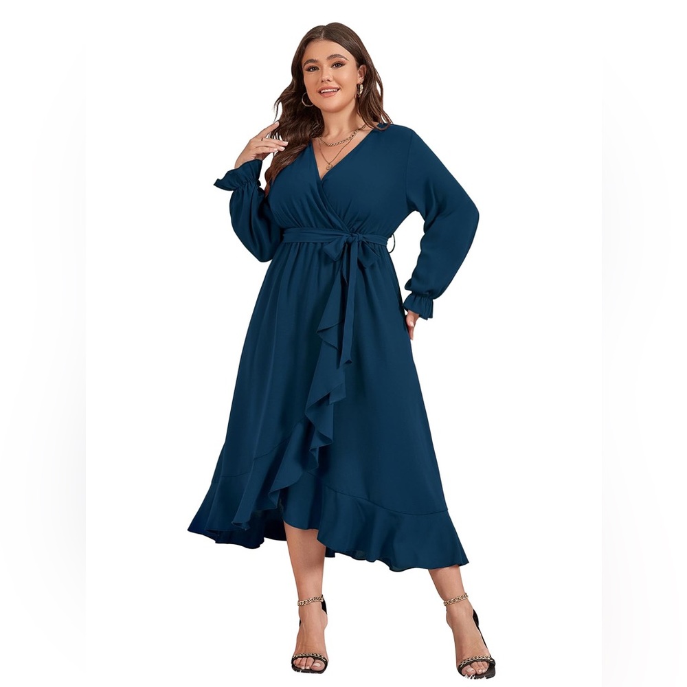 Chic Teal Long Sleeve Wrap Dress